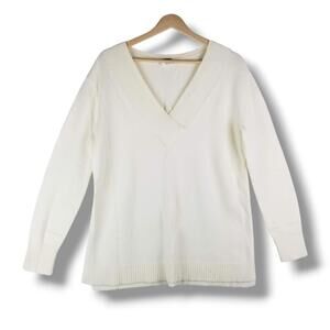 Anthropologie V-Neck Sweater Small Cream‎ Ultra Soft Cozy Academia Preppy